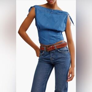 Louie Denim Off the Shoulder Top NWOT dark medium wash